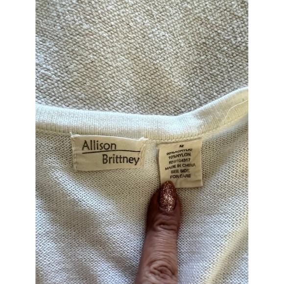 Ivory Long Sleeve Button Front Women’s Sweater Top Shirt szM by Allison Brittney - Picture 11 of 11